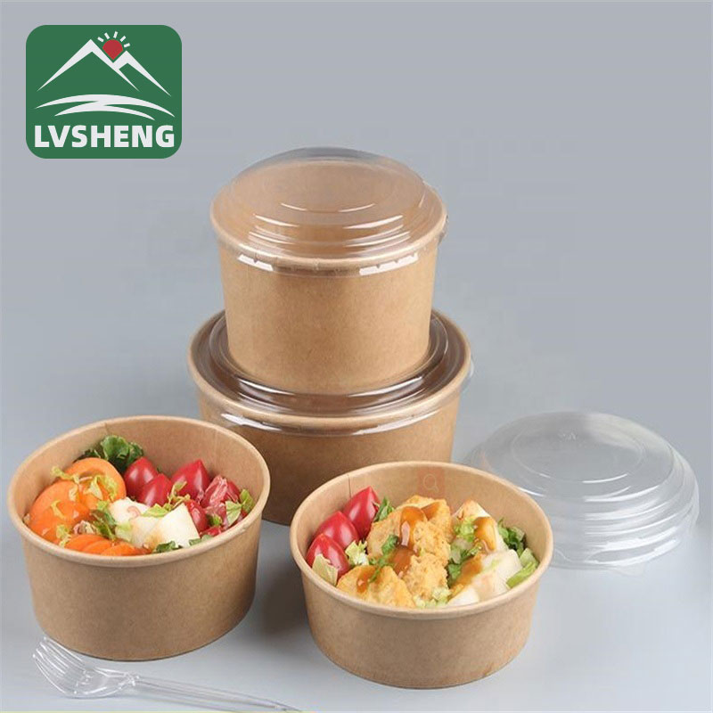 Prawf saim pecynnu papur kraft Tynnwch flwch cinio salad i ffwrdd